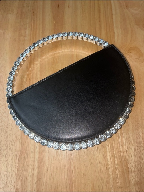 Handbags - Crystal-Handle Black Semi-Circle Evening Clutch